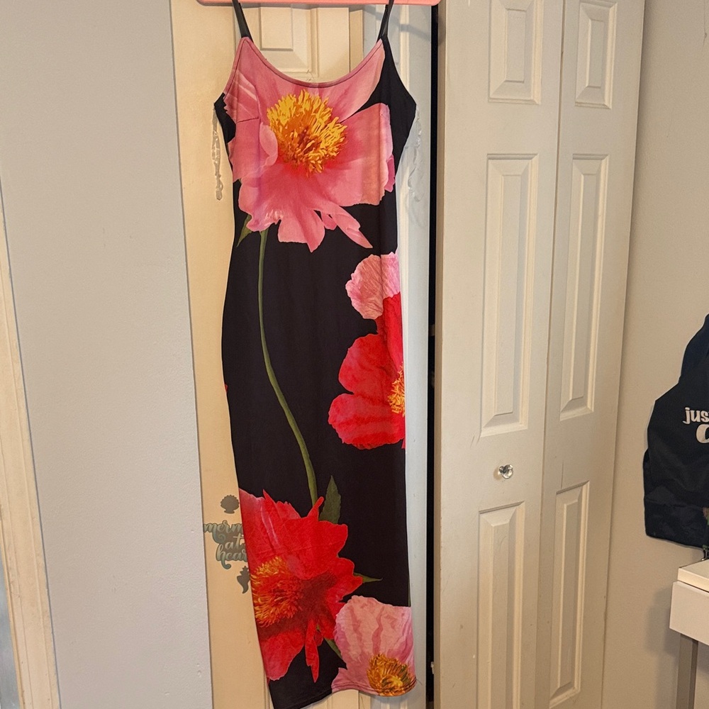 Floral Black and Pink Maxi Dress